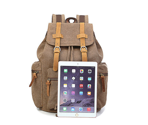 12 inch pad Adjustable Shoulder Pu Leather Bucket Traveling Mountaineering Drawstring Climbing Large Carrying Canvas Backpack
