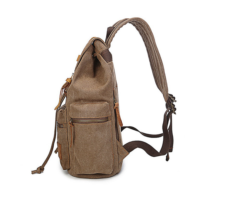 12 inch pad Adjustable Shoulder Pu Leather Bucket Traveling Mountaineering Drawstring Climbing Large Carrying Canvas Backpack