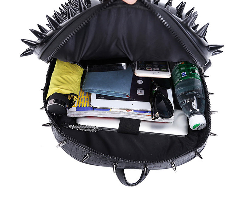 3D Hedgehog PU Leather Large Container Double-shoulder Rivet School Sports Notebook Bag Computer Backpack