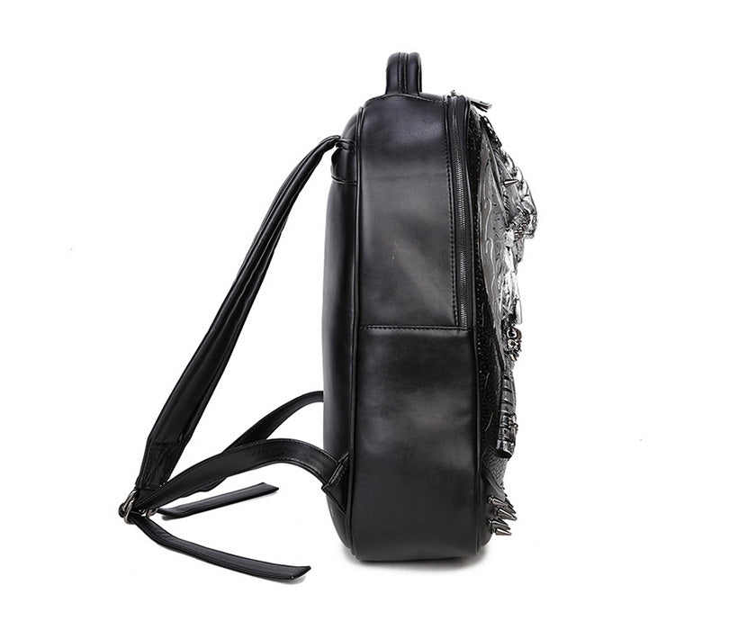 Halloween 3D Grimace Pirate Captain PU Leather Colorful Man Double-shoulder Rivet Sports Notebook Bag Computer Backpack