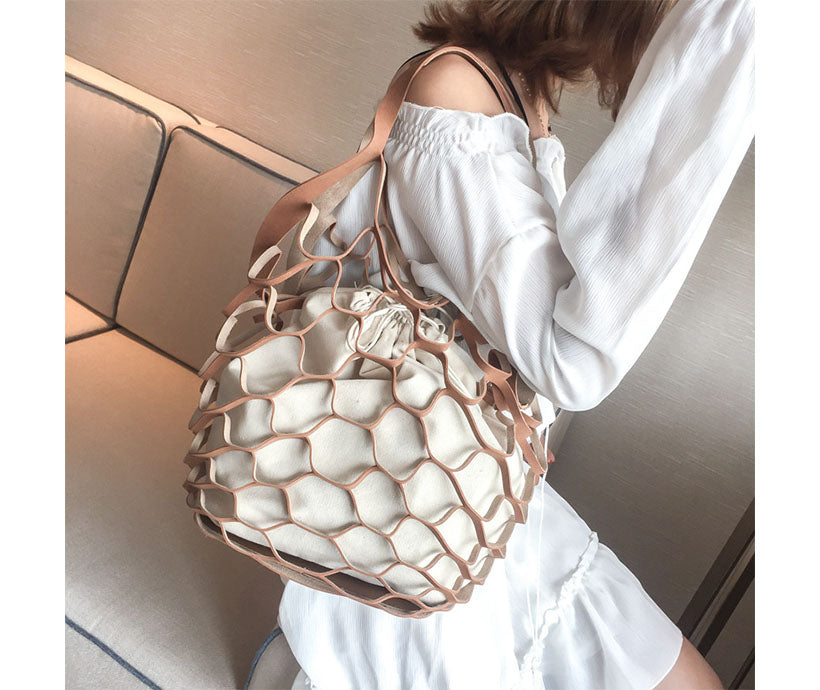 Wholesale Custom Woman Hot Korean Fishnet Shoulder Bag Handbag Hollow Beach Bag