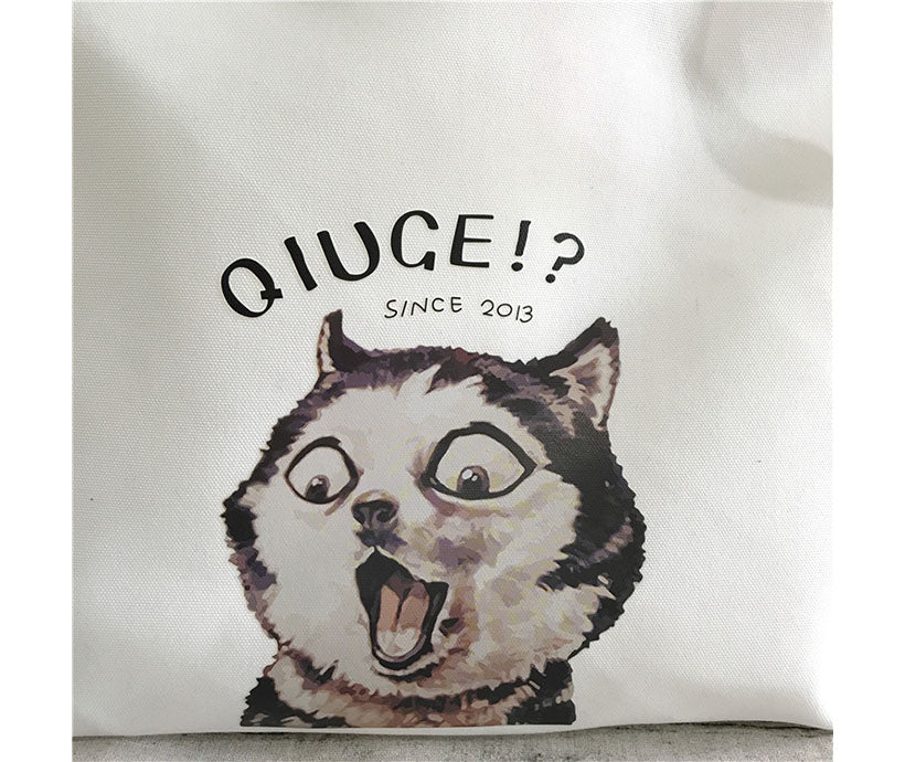 12 oz Poly Cotton Student Canvas White Colorful Dog Animal Print Shopping Tote Bag