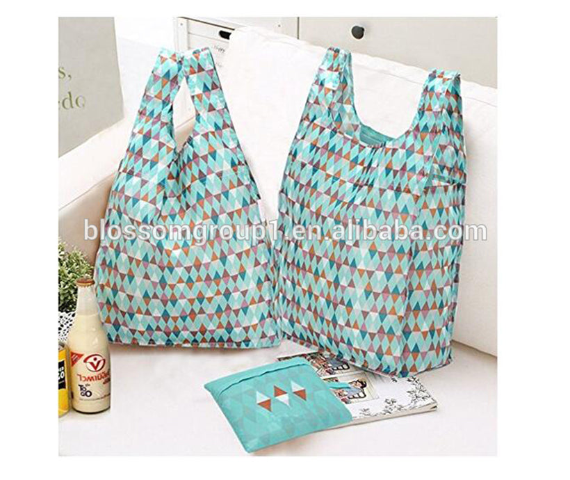 Fashion Style Promotional Eco friendly Foldable Reusable Fancy 100% Ripstop Thick Nylon Shopping Bag With Handle