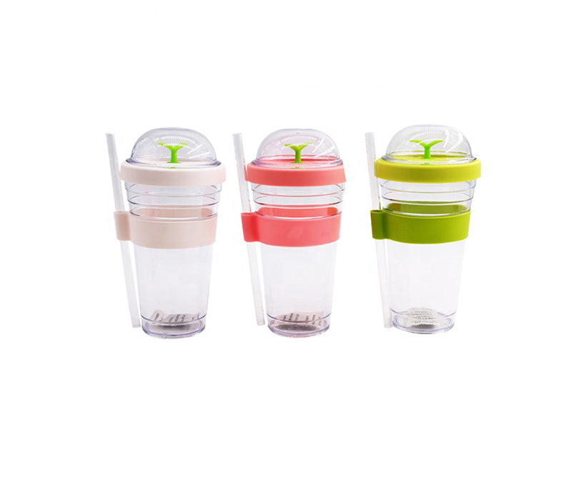 Plastic tumbler with straw and lid new style grass juice tumbler