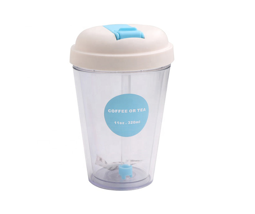 Double wall plastic tumbler cup with straw clear drink beverage cup coffee mug