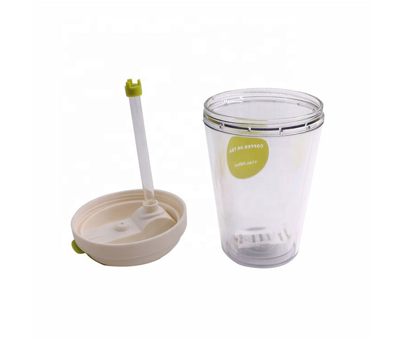 Double wall plastic tumbler cup with straw clear drink beverage cup coffee mug