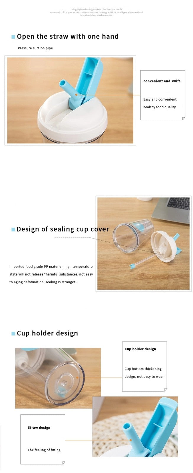 Double wall plastic tumbler cup with straw clear drink beverage cup coffee mug