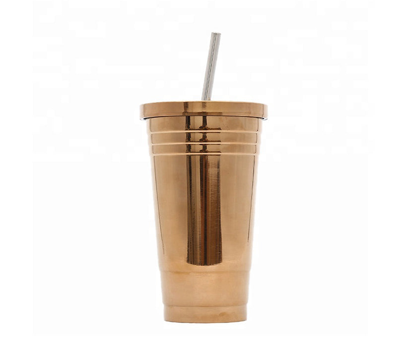 Custom Logo Simple Car Coffee Cup Water Mugs With Straw Stainless Steel Bottles