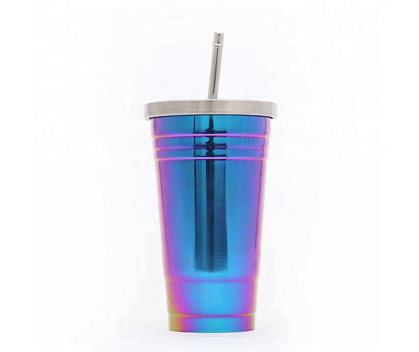 Custom Logo Simple Car Coffee Cup Water Mugs With Straw Stainless Steel Bottles