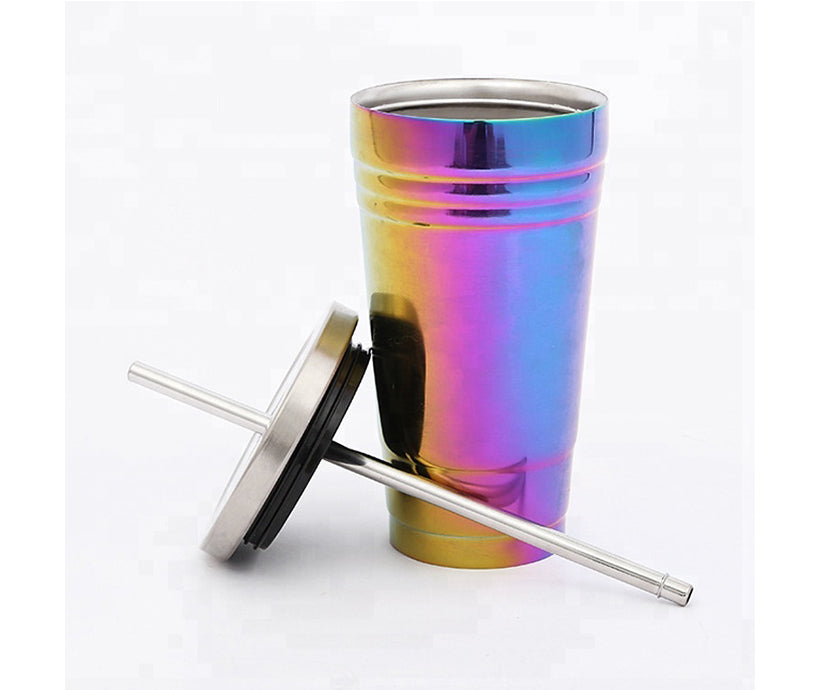 Custom Logo Simple Car Coffee Cup Water Mugs With Straw Stainless Steel Bottles