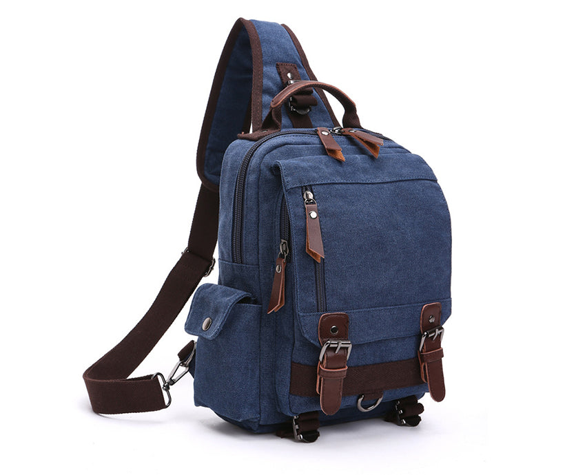 New Trendy Men's Slanting Across Multi-Pockets Chest Bag Canvas Interface Cycling Backpack Bags