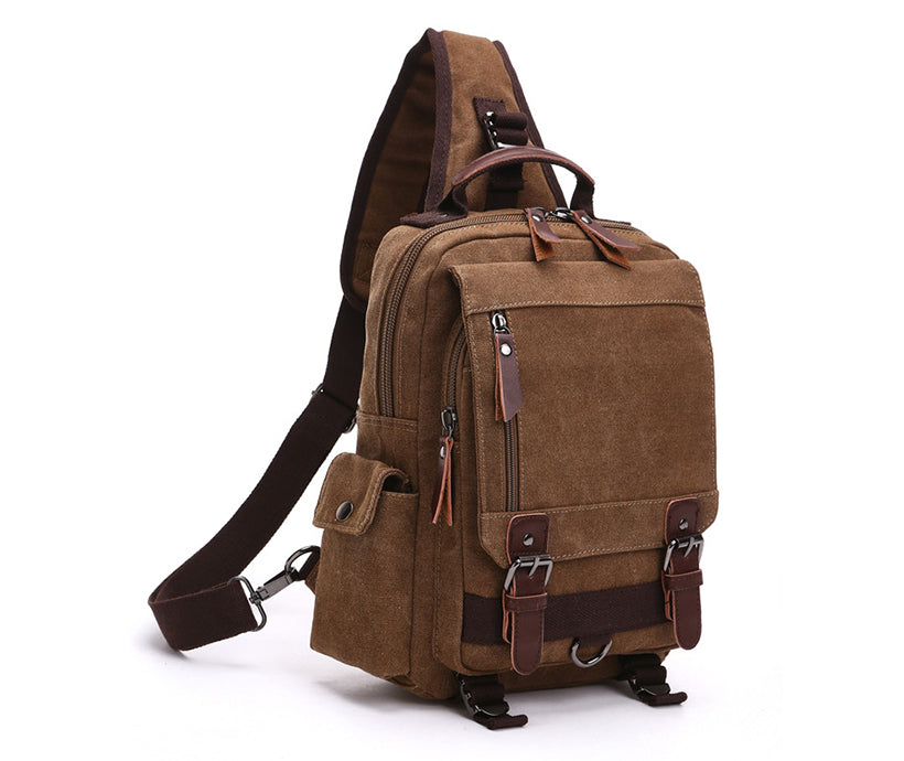 New Trendy Men's Slanting Across Multi-Pockets Chest Bag Canvas Interface Cycling Backpack Bags