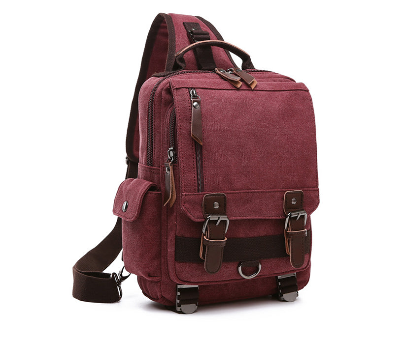 New Trendy Men's Slanting Across Multi-Pockets Chest Bag Canvas Interface Cycling Backpack Bags