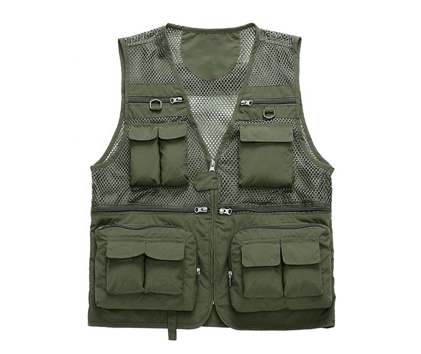 Mens Multi Pockets Cargoes Waistcoat Vest For Camping fishing Hiking Photography Advertising Promotion Volunteer Vest