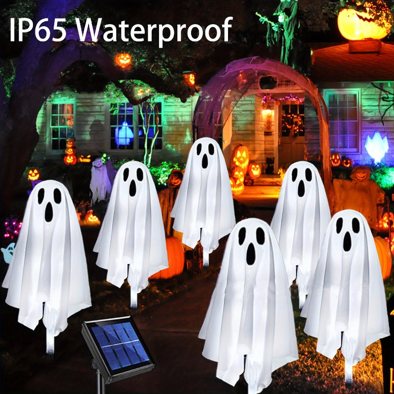 Outdoor Waterproof Solar Light LED White Ghost Ornament Plug in Light Lawn Light for Halloween Decoration