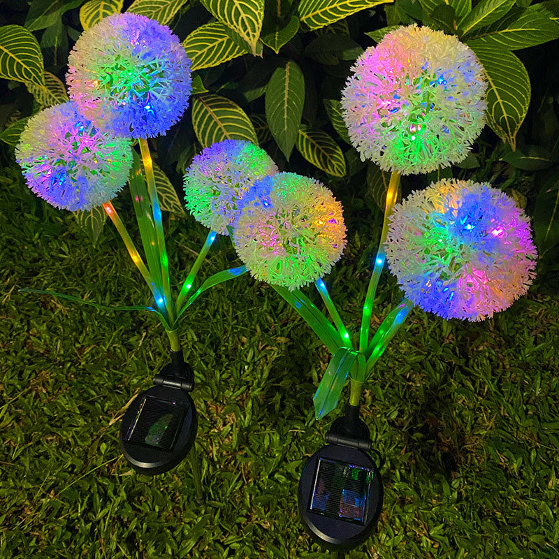 New Style LED Solar Three-headed Scallion Flower Ball Grass Plug-in Light Outdoor Simulation Green Plant Lawn Light