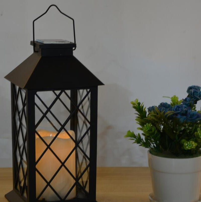Solar Retro Hanging Light Hollow Light Candles Outdoor Solar Lantern for Art Decoration