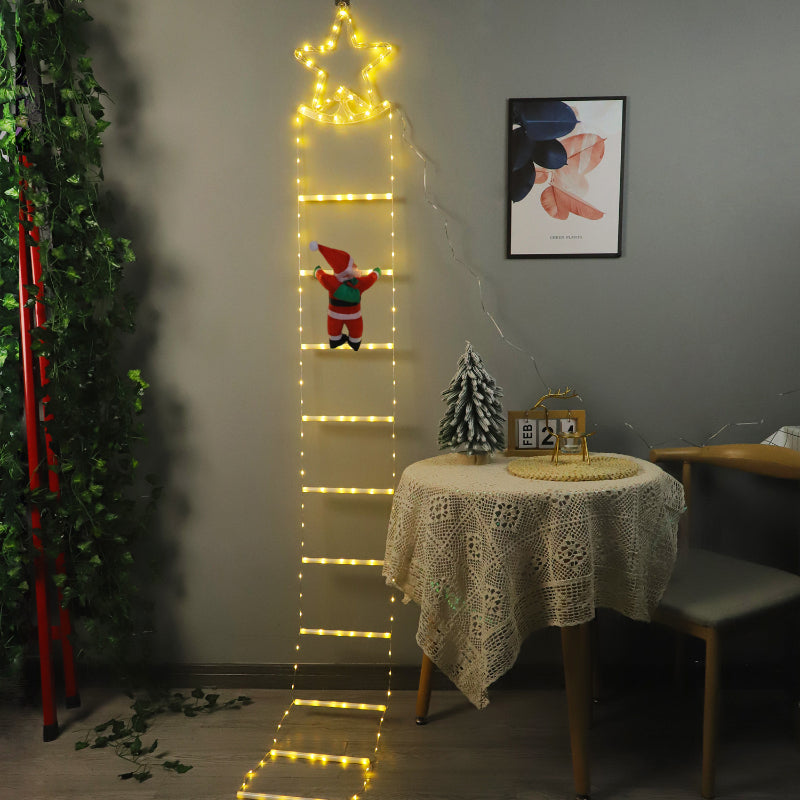 New Star-shaped Staircase Light Santa Claus Ladder Light String Outdoor Waterproof Holiday Decorative Ladder Light