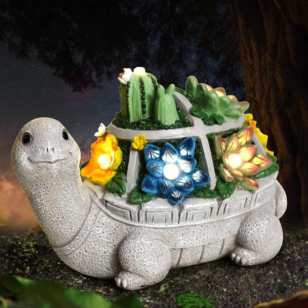 Outdoor Solar Light Succulent Turtle Sculpture Creative Ornament Resin Courtyard Landscape Decoration