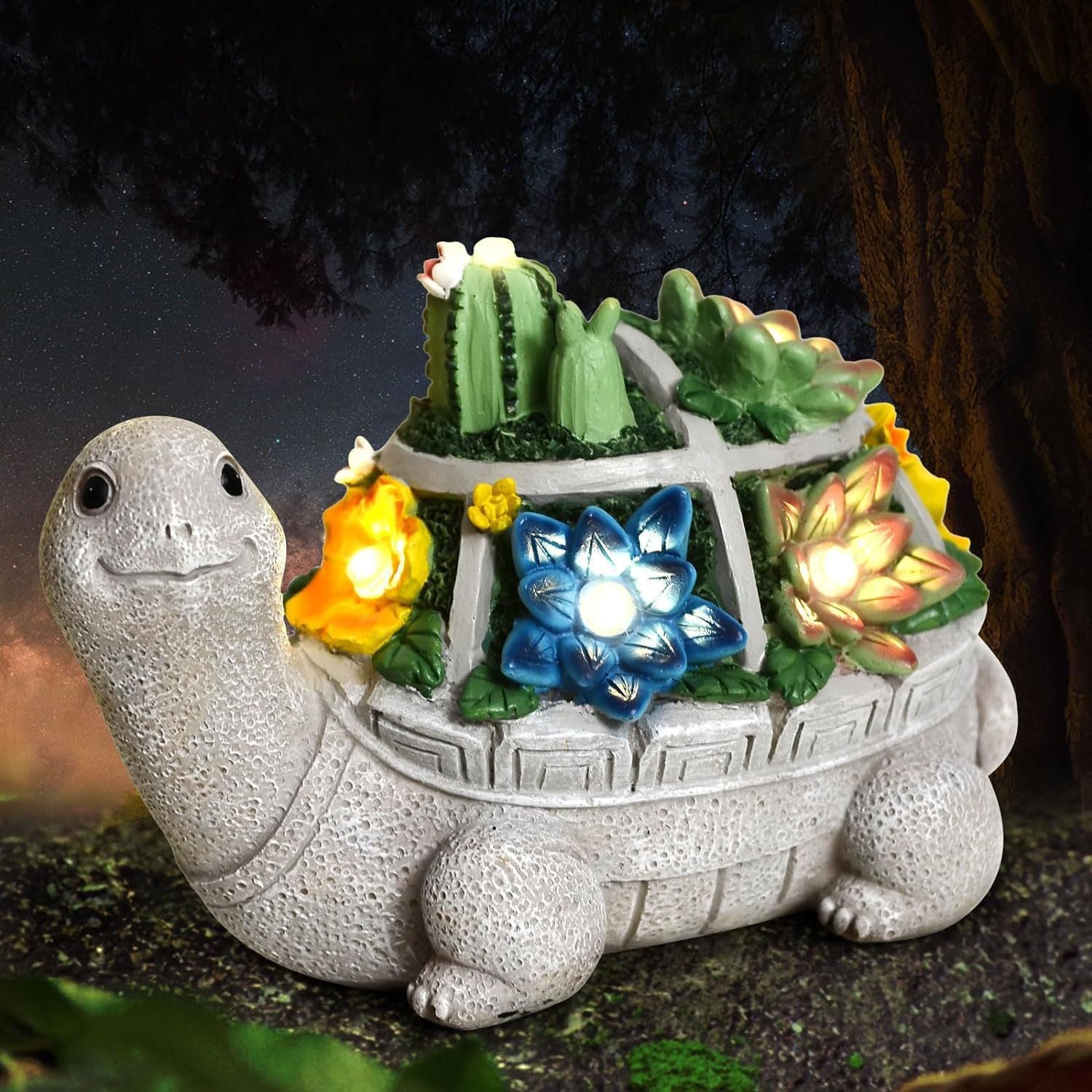Outdoor Solar Light Succulent Turtle Sculpture Creative Ornament Resin Courtyard Landscape Decoration