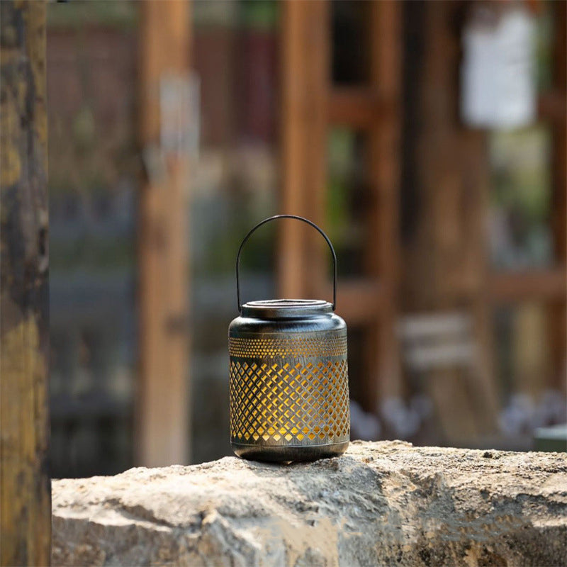 Outdoor Waterproof Retro Iron Hanging Light Solar Garden Hollow Light for Art Decoration