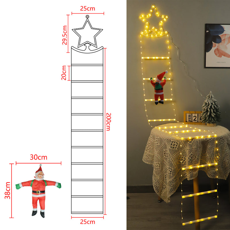 New Star-shaped Staircase Light Santa Claus Ladder Light String Outdoor Waterproof Holiday Decorative Ladder Light