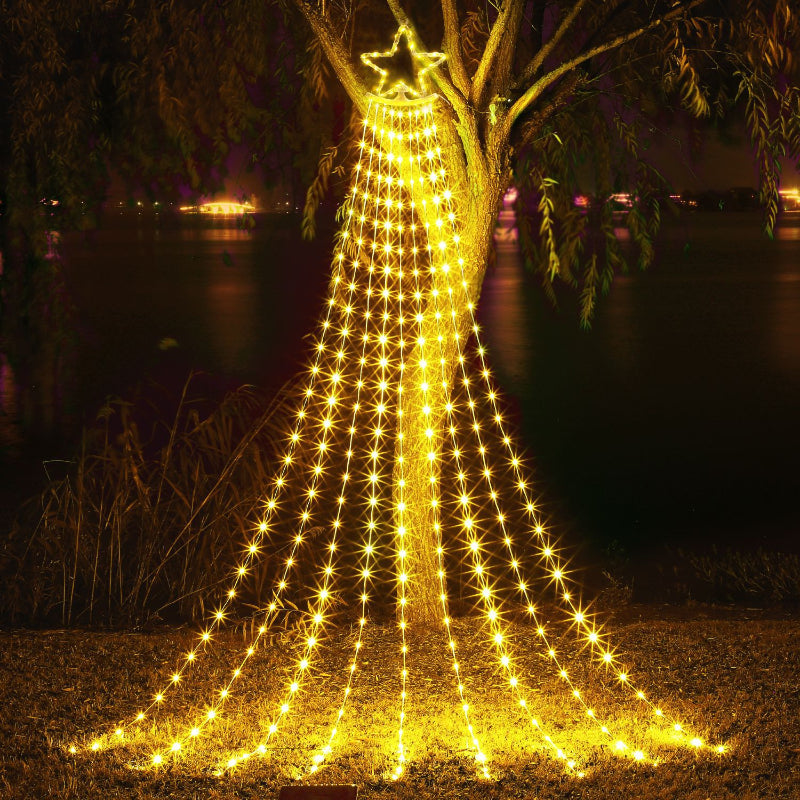 Five-pointed Star Solar Waterfall Light Christmas Star Outdoor Waterproof Decorative Lights with Remote Control