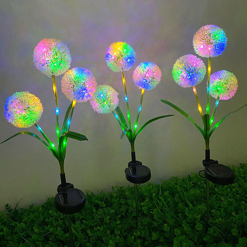 New Style LED Solar Three-headed Scallion Flower Ball Grass Plug-in Light Outdoor Simulation Green Plant Lawn Light