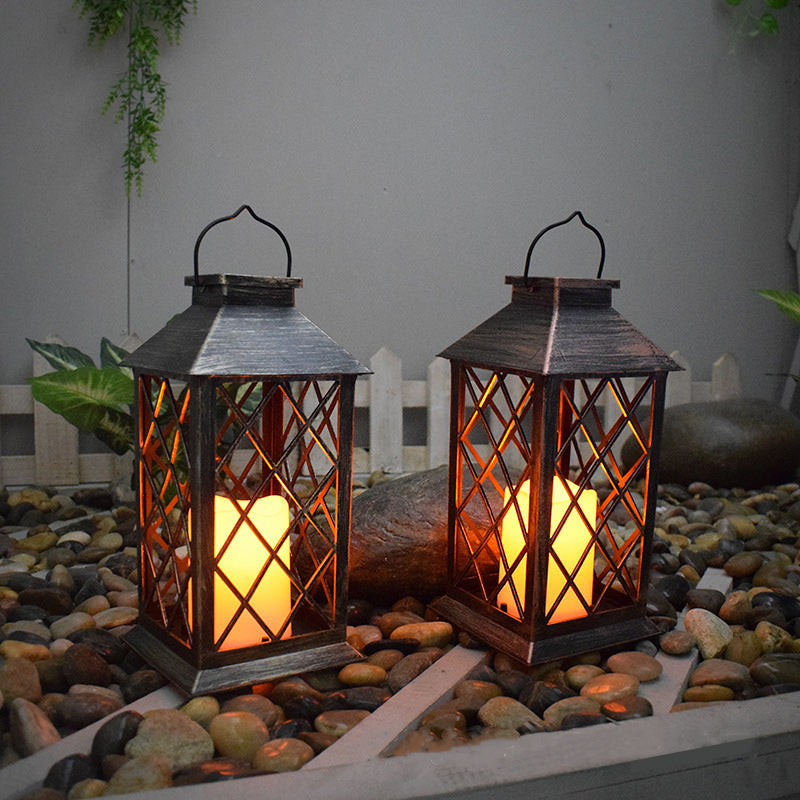 Solar Retro Hanging Light Hollow Light Candles Outdoor Solar Lantern for Art Decoration