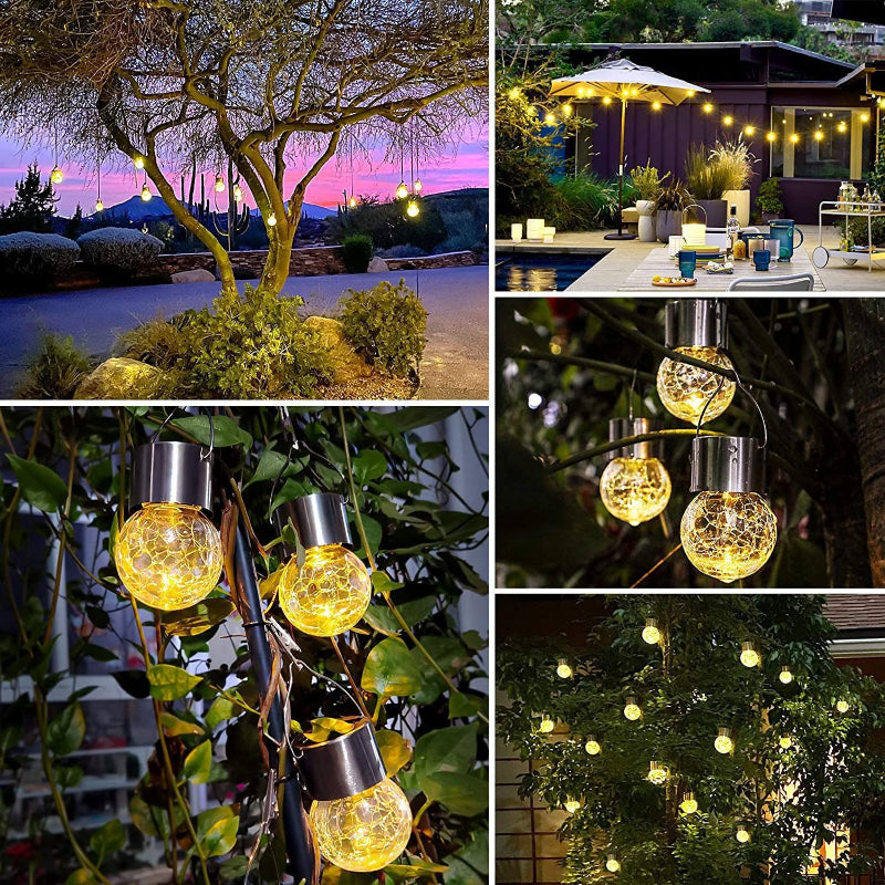 Outdoor Waterproof Decorative Solar Light Cracked Glass Ball Pendant Lamp Courtyard Landscape Solar Light