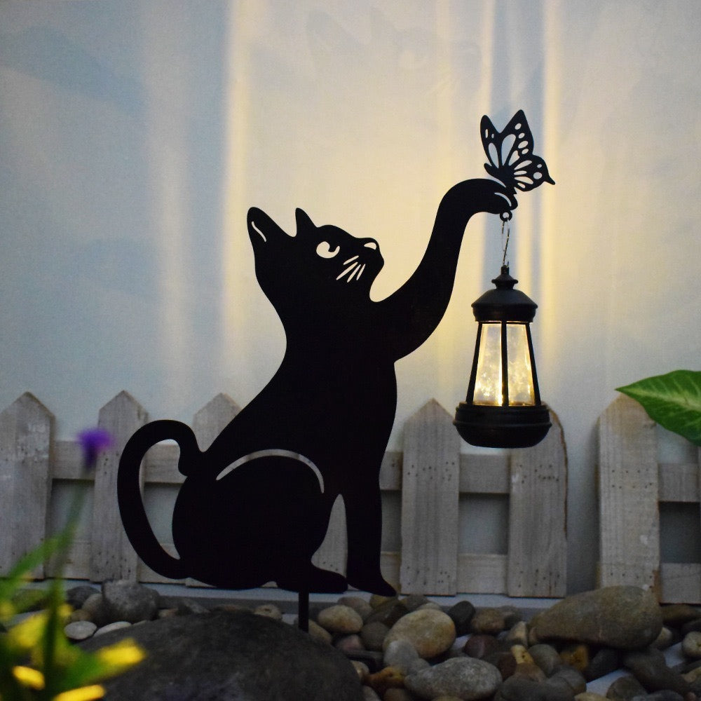 Hot Selling Cat Metal Garden Solar Light LED Lawn Light Ironwork Waterproof Plug-in-Light for Road Decoration