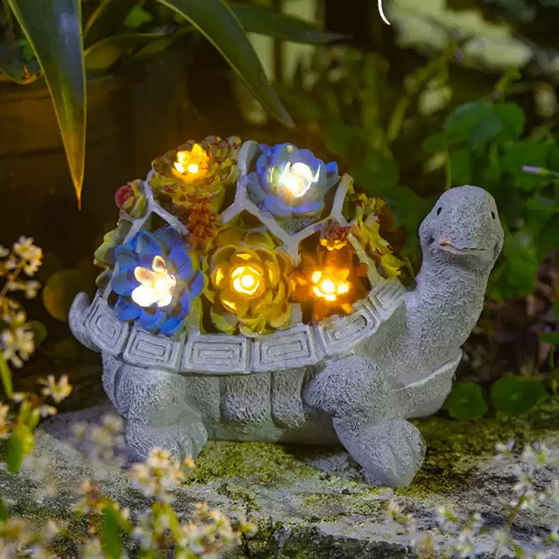 Outdoor Solar Light Succulent Turtle Sculpture Creative Ornament Resin Courtyard Landscape Decoration