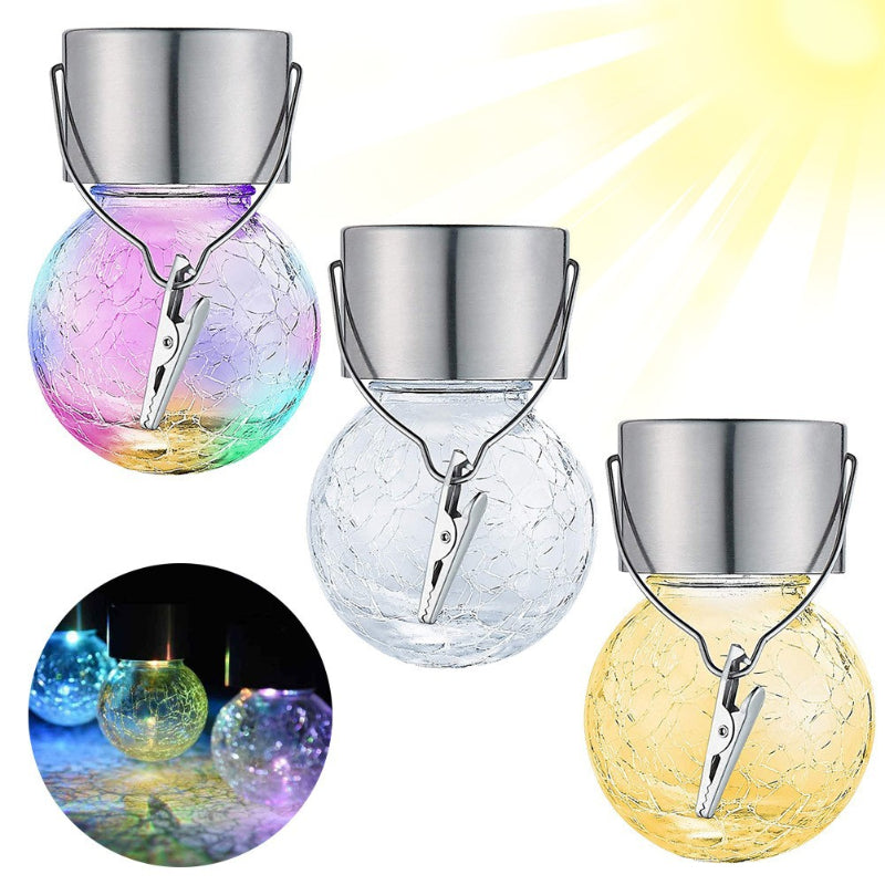 Outdoor Waterproof Decorative Solar Light Cracked Glass Ball Pendant Lamp Courtyard Landscape Solar Light