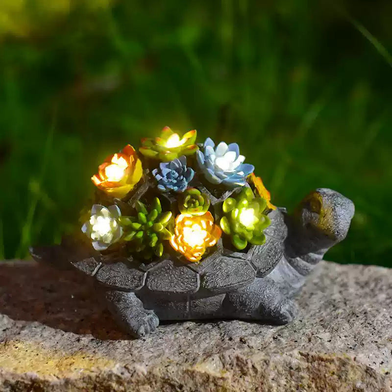 Outdoor Solar Light Succulent Turtle Sculpture Creative Ornament Resin Courtyard Landscape Decoration