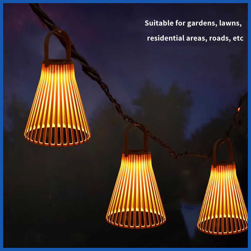 Outdoor Solar Mesh Cover Hanging Lamp Waterproof Bamboo-woven Light Ambient Projection Lamp