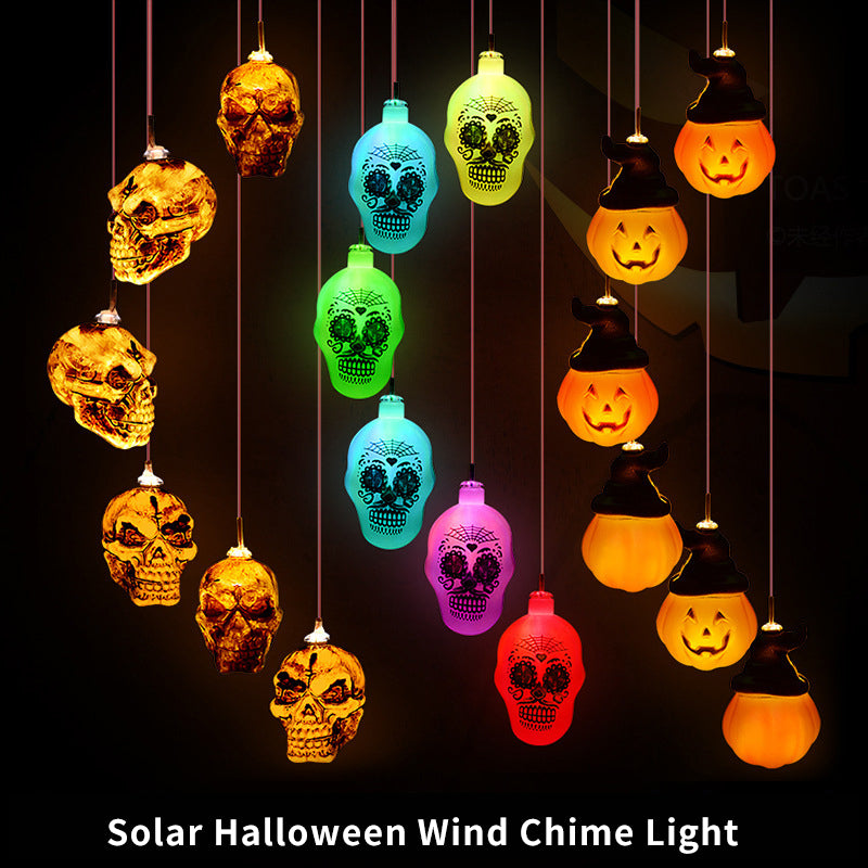 LED Outdoor Solar Wind Chime Light Waterproof Wind Turning Hanging Lights for Halloween Ornament