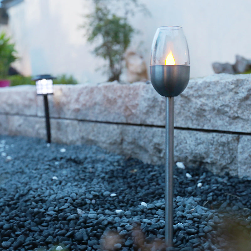 Waterproof Outdoor Plug-in Lawn Light Simulated Flame Wine Glass LED Solar Light Garden Courtyard Decoration Lights
