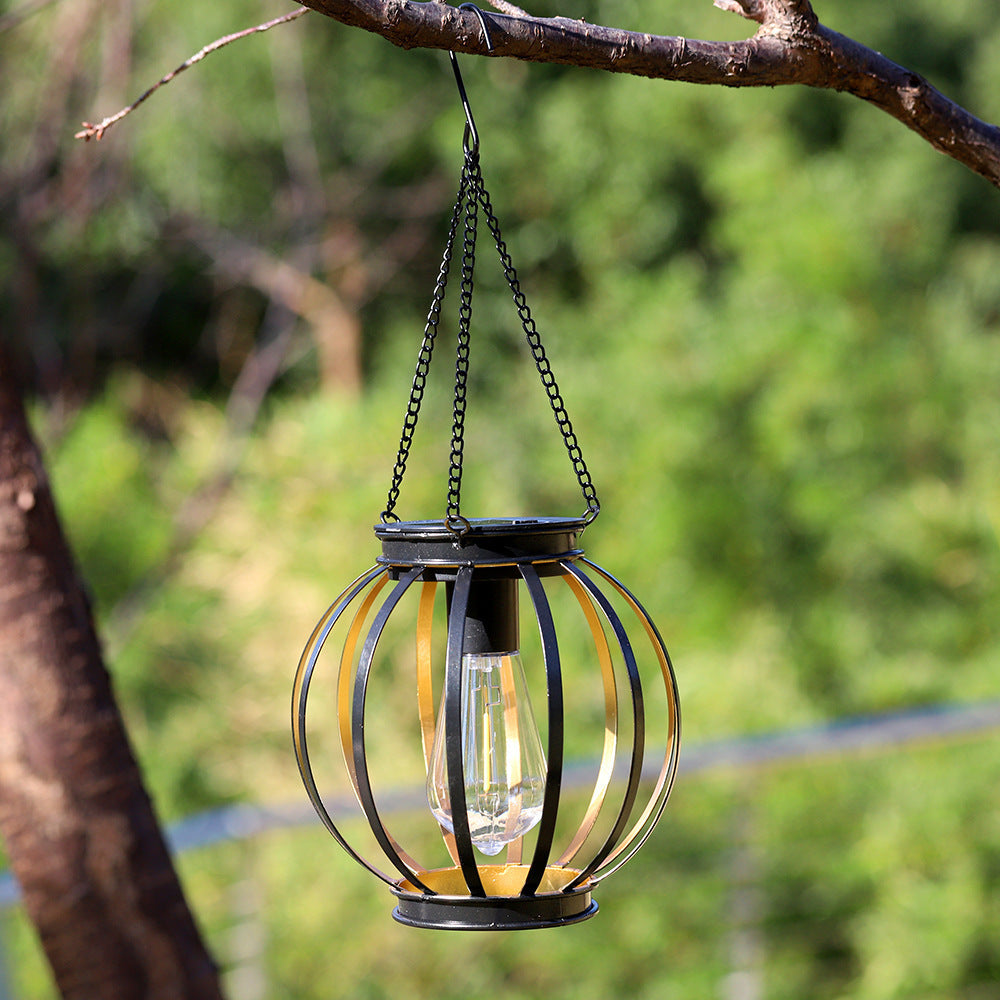 Solar Outdoor Waterproof Retro Garden Hanging Light Pumpkin Lantern LED Iron Art Decoration