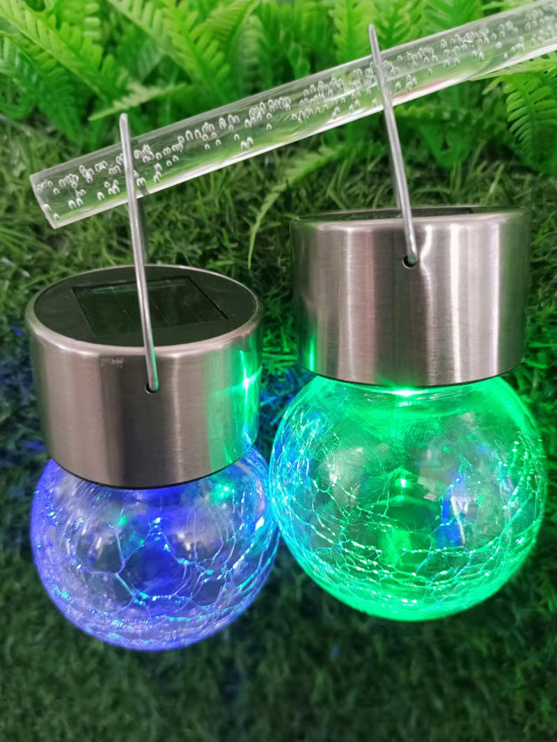 Outdoor Waterproof Decorative Solar Light Cracked Glass Ball Pendant Lamp Courtyard Landscape Solar Light