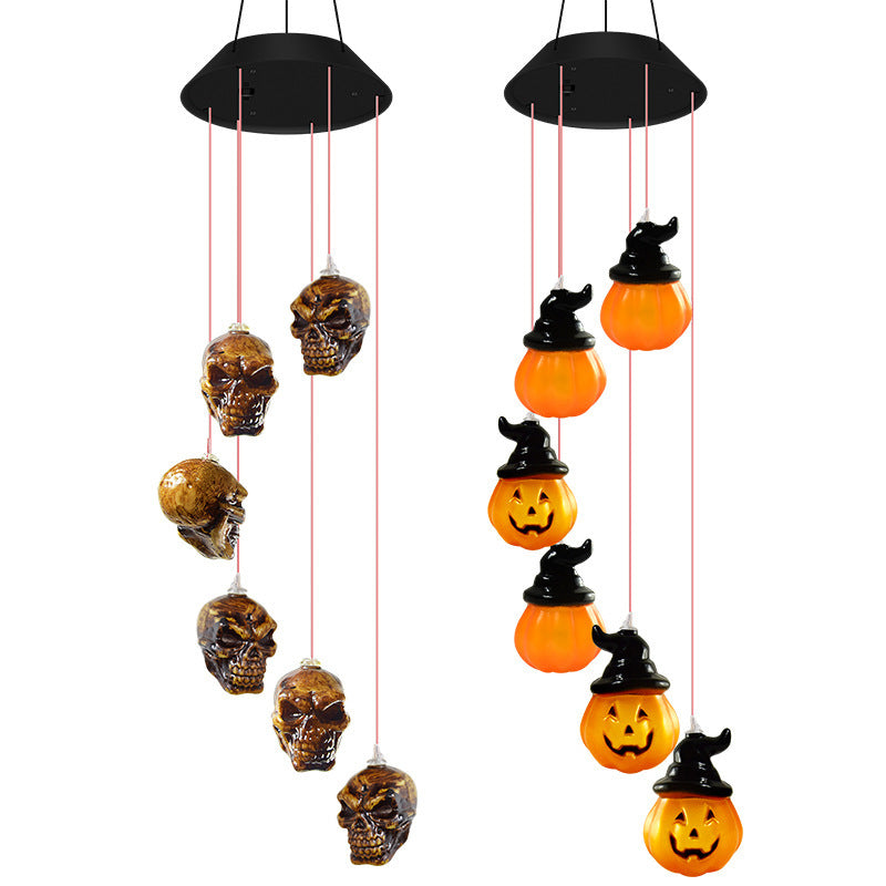 Outdoor Waterproof LED Solar Wind Chime Light Wind Turning Lamp Hanging Lights for Halloween Ornament