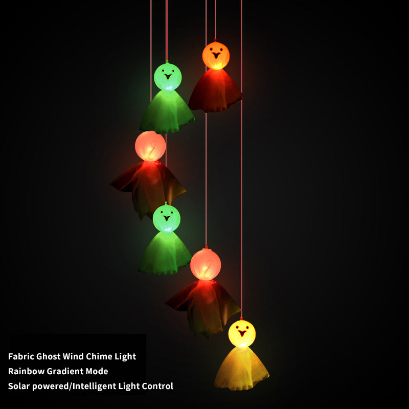 LED Outdoor Solar Wind Chime Light Waterproof Wind Turning Hanging Lights for Halloween Ornament