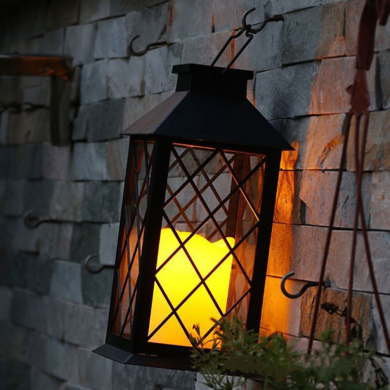 Solar Retro Hanging Light Hollow Light Candles Outdoor Solar Lantern for Art Decoration