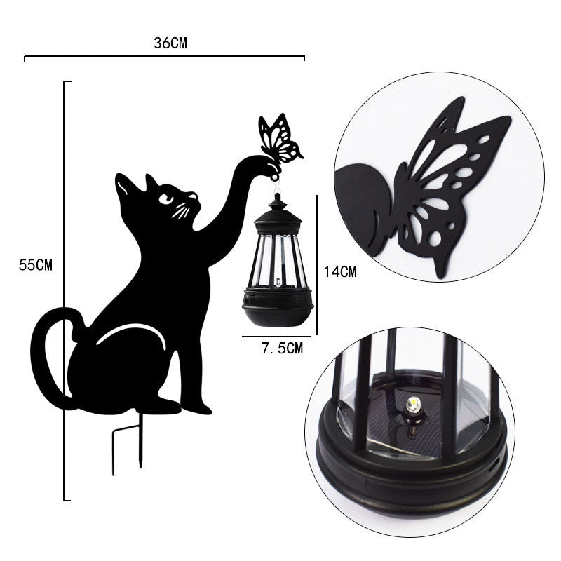 Hot Selling Cat Metal Garden Solar Light LED Lawn Light Ironwork Waterproof Plug-in-Light for Road Decoration