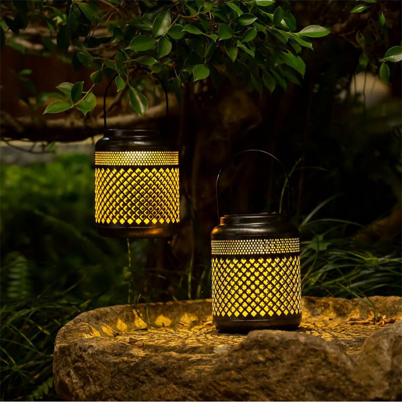 Outdoor Waterproof Retro Iron Hanging Light Solar Garden Hollow Light for Art Decoration