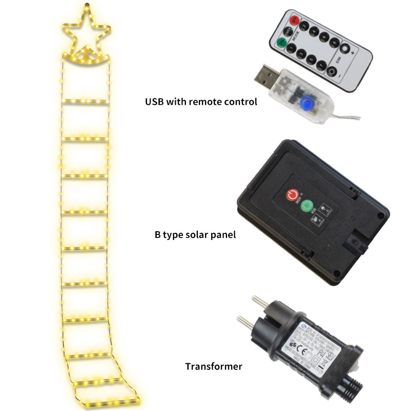 New Star-shaped Staircase Light Santa Claus Ladder Light String Outdoor Waterproof Holiday Decorative Ladder Light