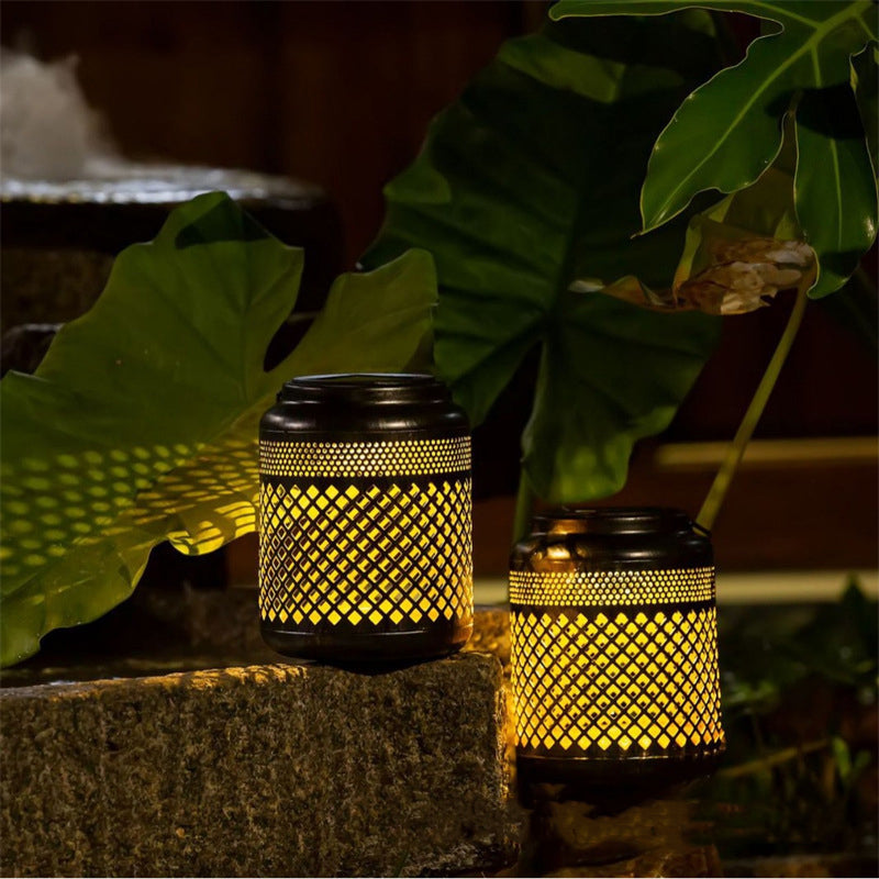 Outdoor Waterproof Retro Iron Hanging Light Solar Garden Hollow Light for Art Decoration