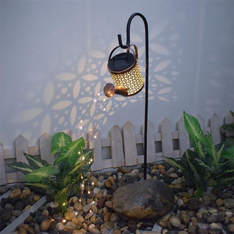 Outdoor Solar Light Creative Iron Watering Can String Lights Path Art Plug-in-Light for Garden Decorative