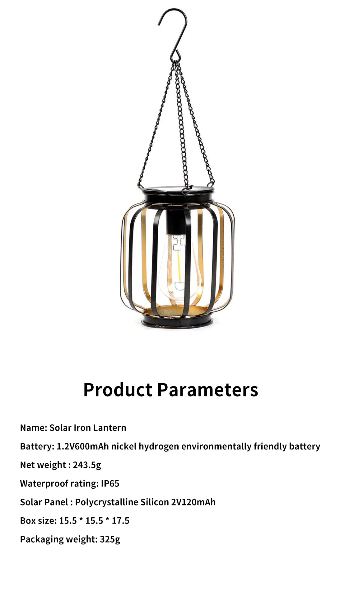 Outdoor Solar Hanging Light Waterproof Retro LED Iron Art Lanterns for Garden Decoration