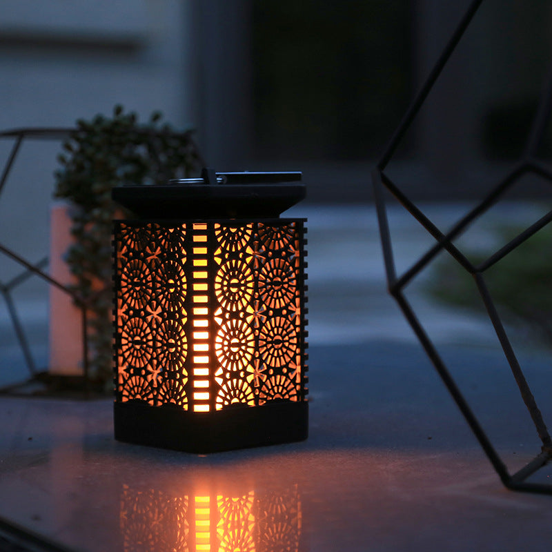 Outdoor Solar Square Flame Lamp Courtyard Retro Waterproof Flame Hanging Lamp for Garden Landscape Theme Park Use