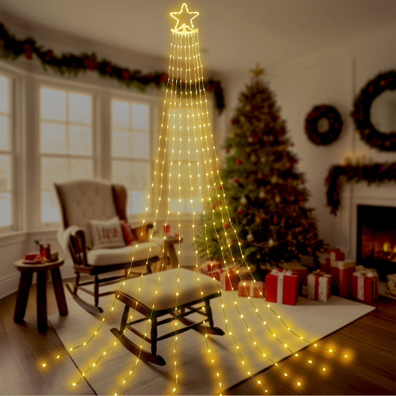 Five-pointed Star Solar Waterfall Light Christmas Star Outdoor Waterproof Decorative Lights with Remote Control